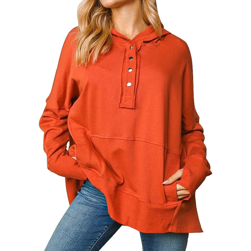 Women's Snap Button Up Pullover Hoodie